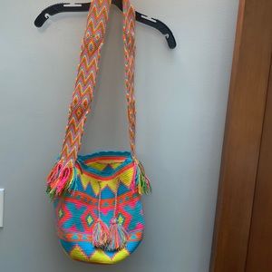 Boho Neon Fabric Guatemala Bucket Bag